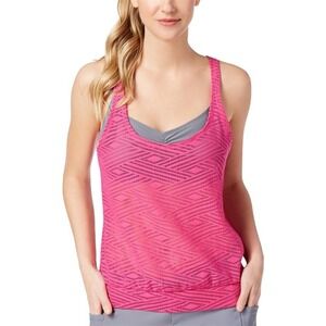 NWT Go Gossip S Pink Grey Sporty Splice Layered Crochet Tankini 2 in 1 Top 90259